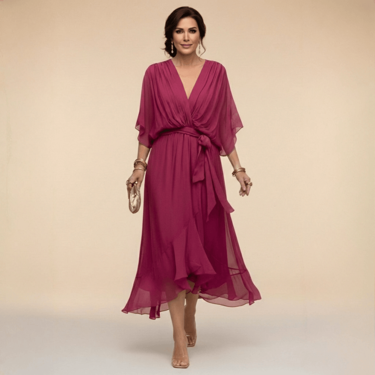 Veda Draped Tie-Waist Midi Dress