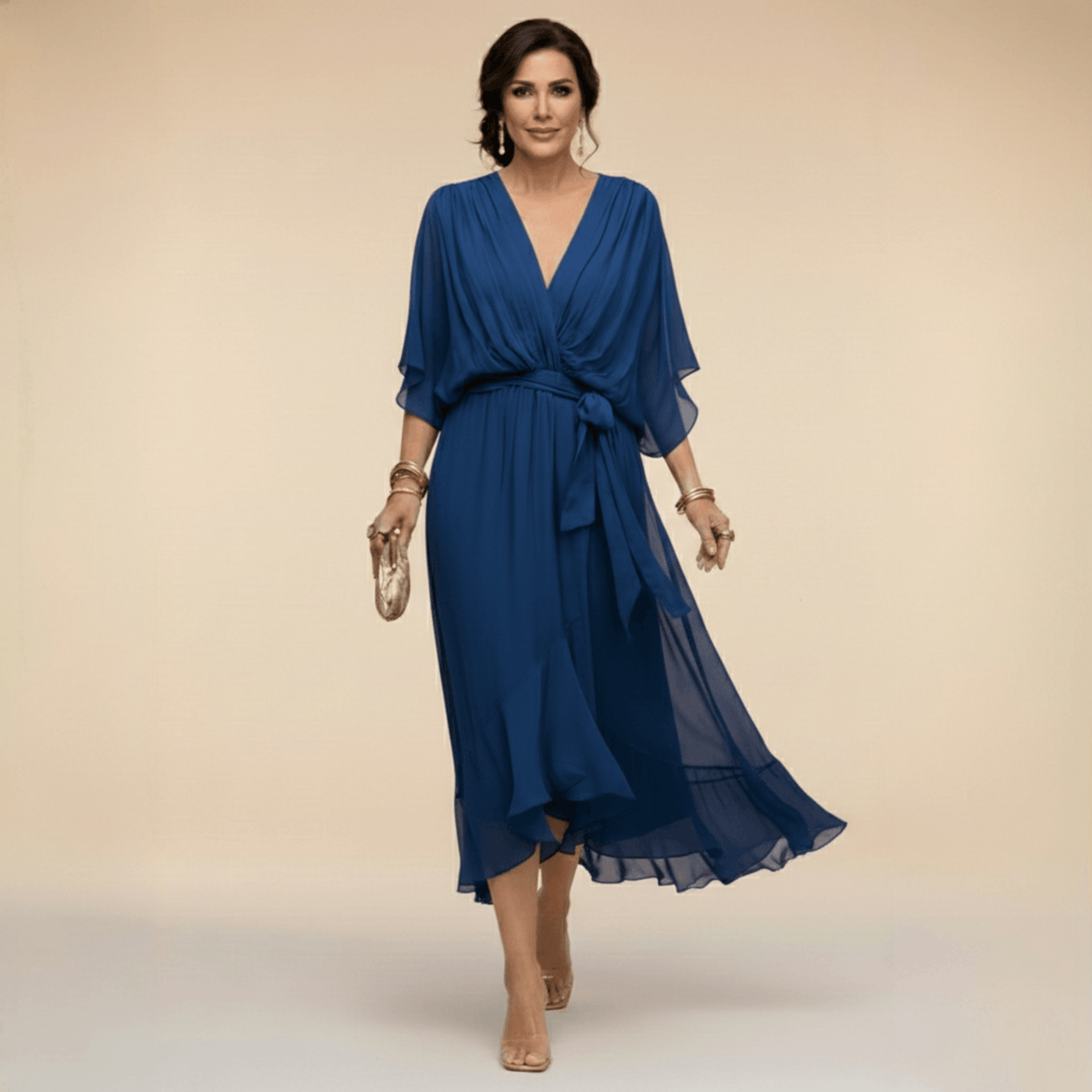 Veda Draped Tie-Waist Midi Dress