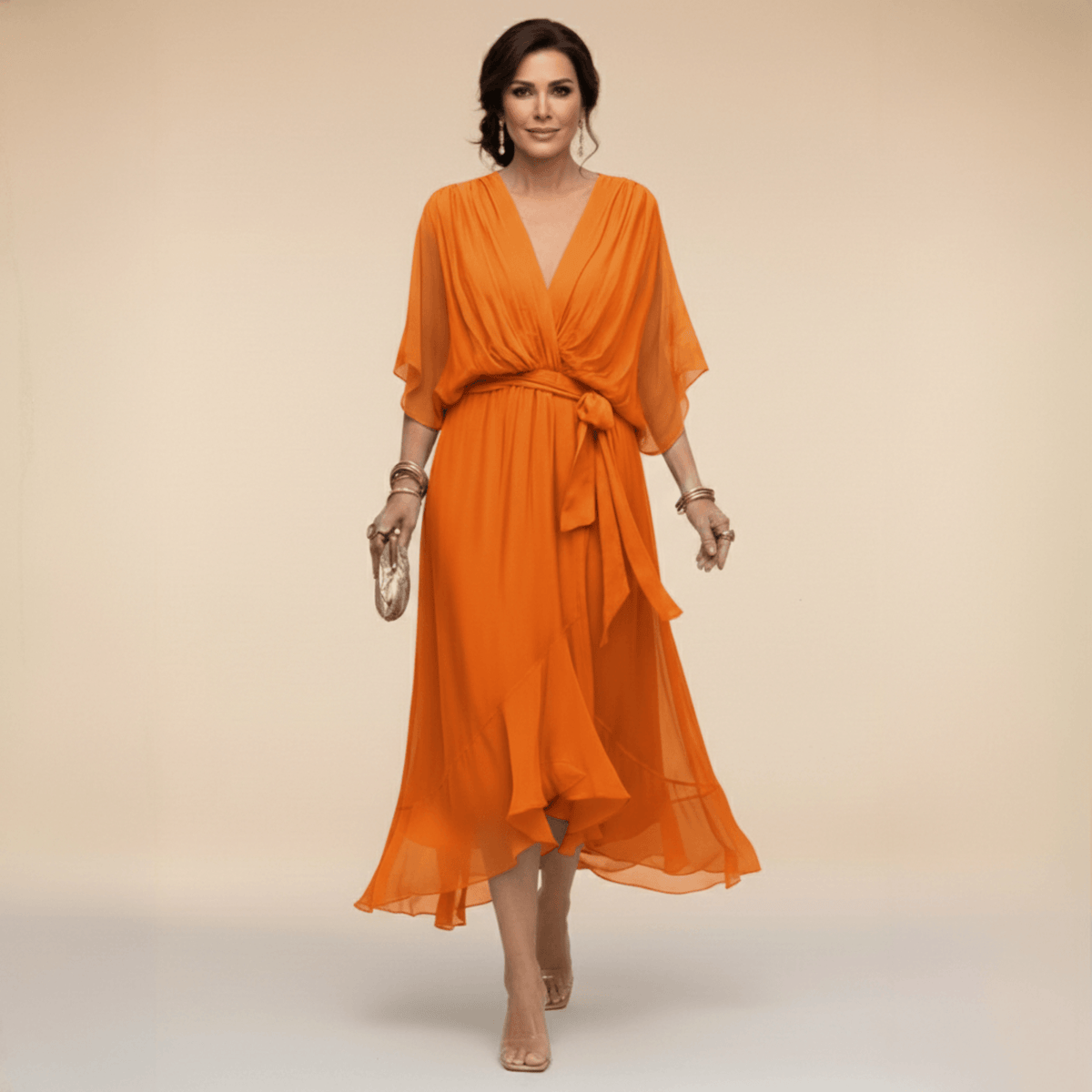 Veda Draped Tie-Waist Midi Dress