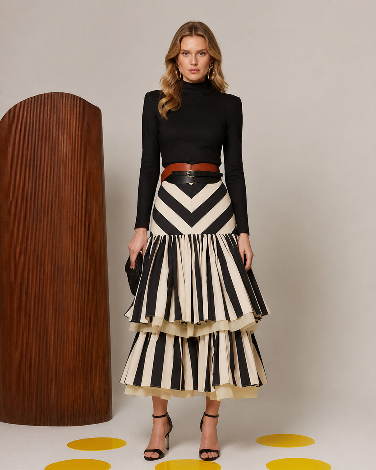 Mara Tiered Stripe Midi Skirt