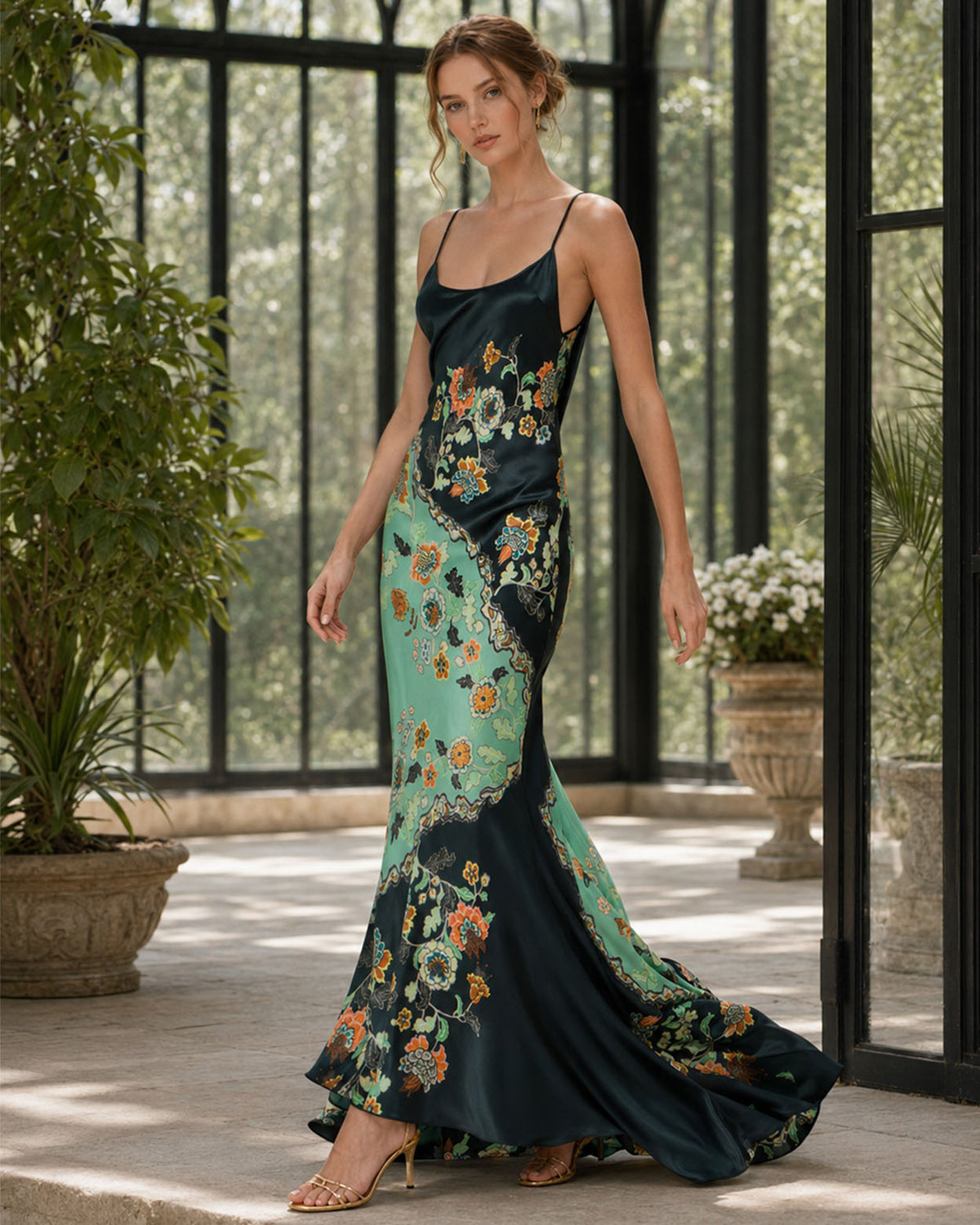 Sela Floral Satin Maxi Dress