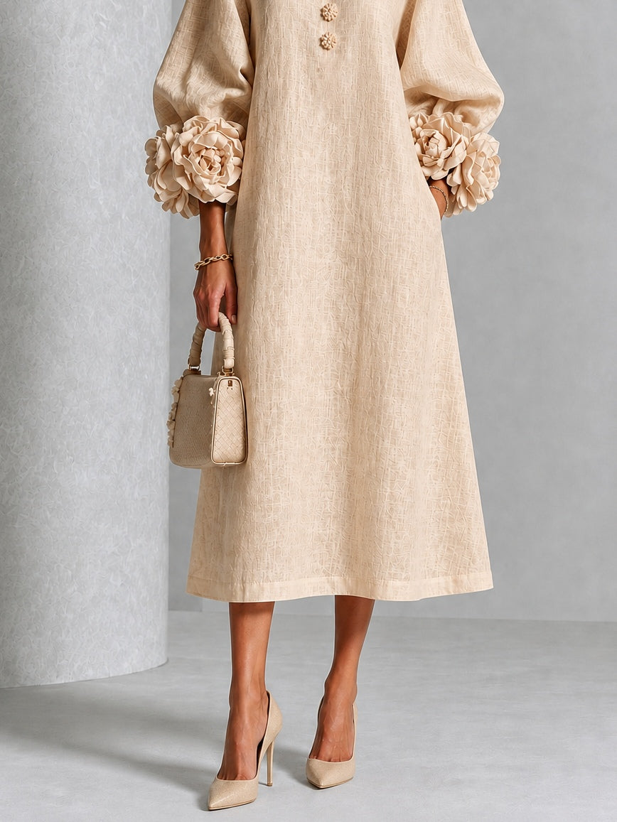 Wren Floral-Cuff Midi Dress
