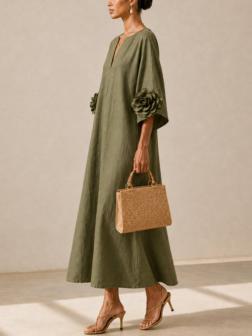 Anwen Floral-Cuff Midi Dress